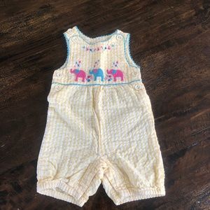Yellow Gingham Elephant Appliqué Overalls Size 6-12 Months